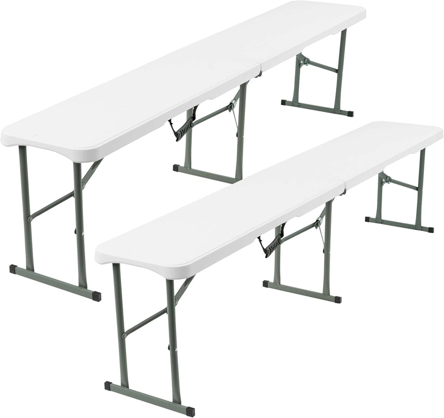 Set of 2 Folding Garden Benches 6ft Portable Party Seats