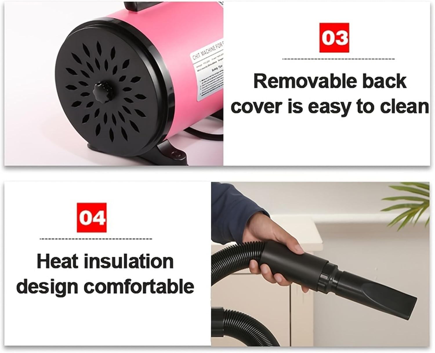 Dog Hair Dryer 2800W Pet Blaster Stepless Speed 4 Nozzle