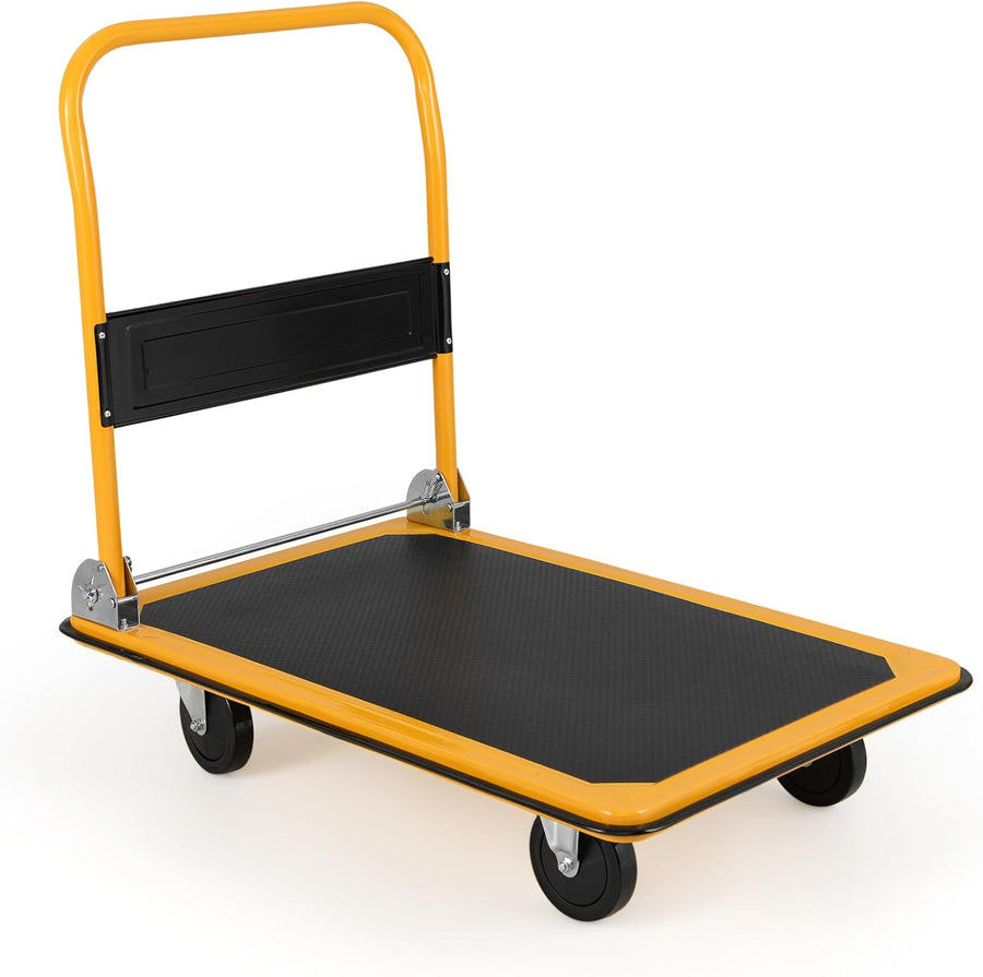 Folding Push Cart Dolly 300KG Flatbed Trolley Black Yellow