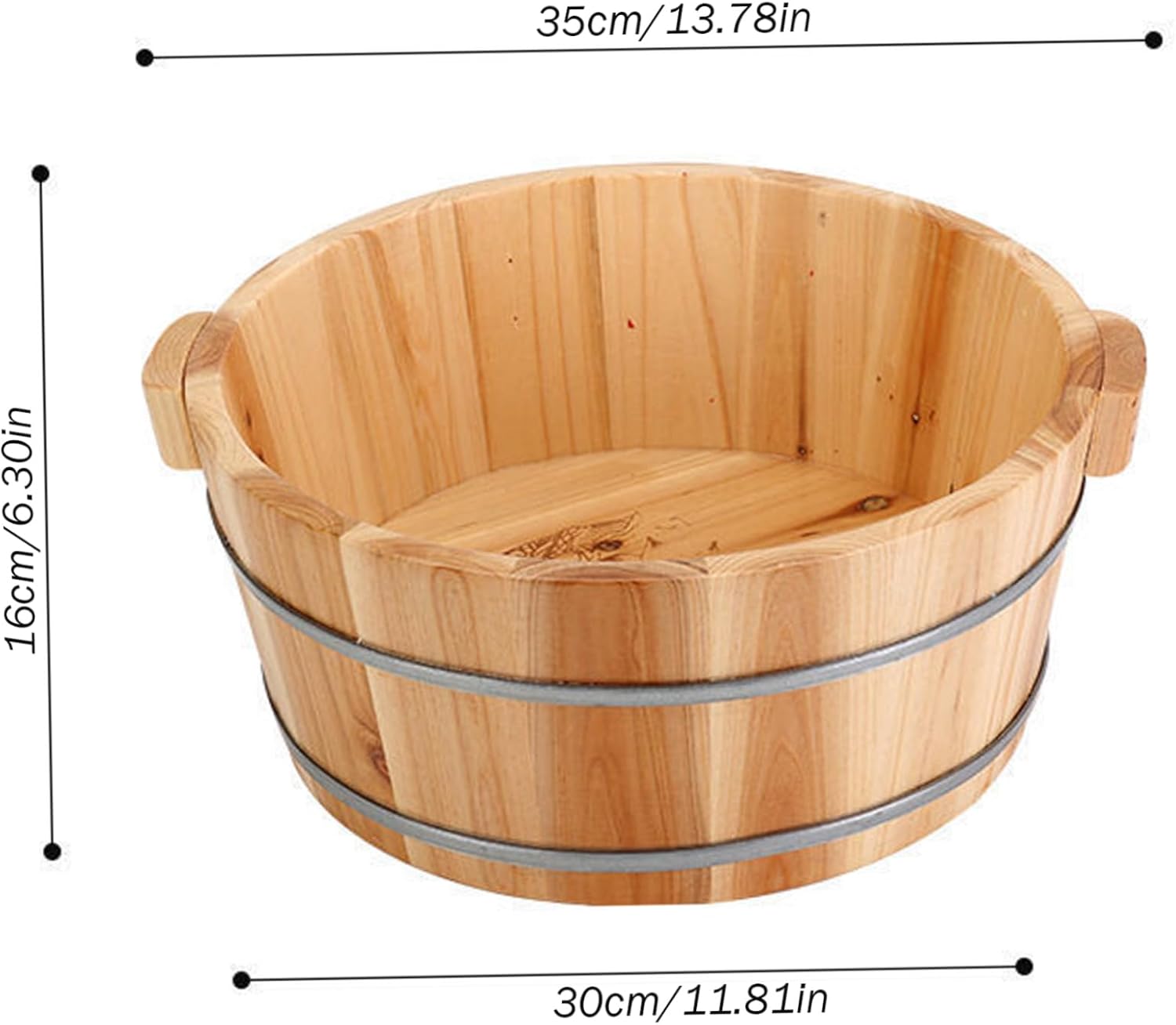 Wooden Foot Bath Basin Pedicure Spa Soak Tub Metal Handle
