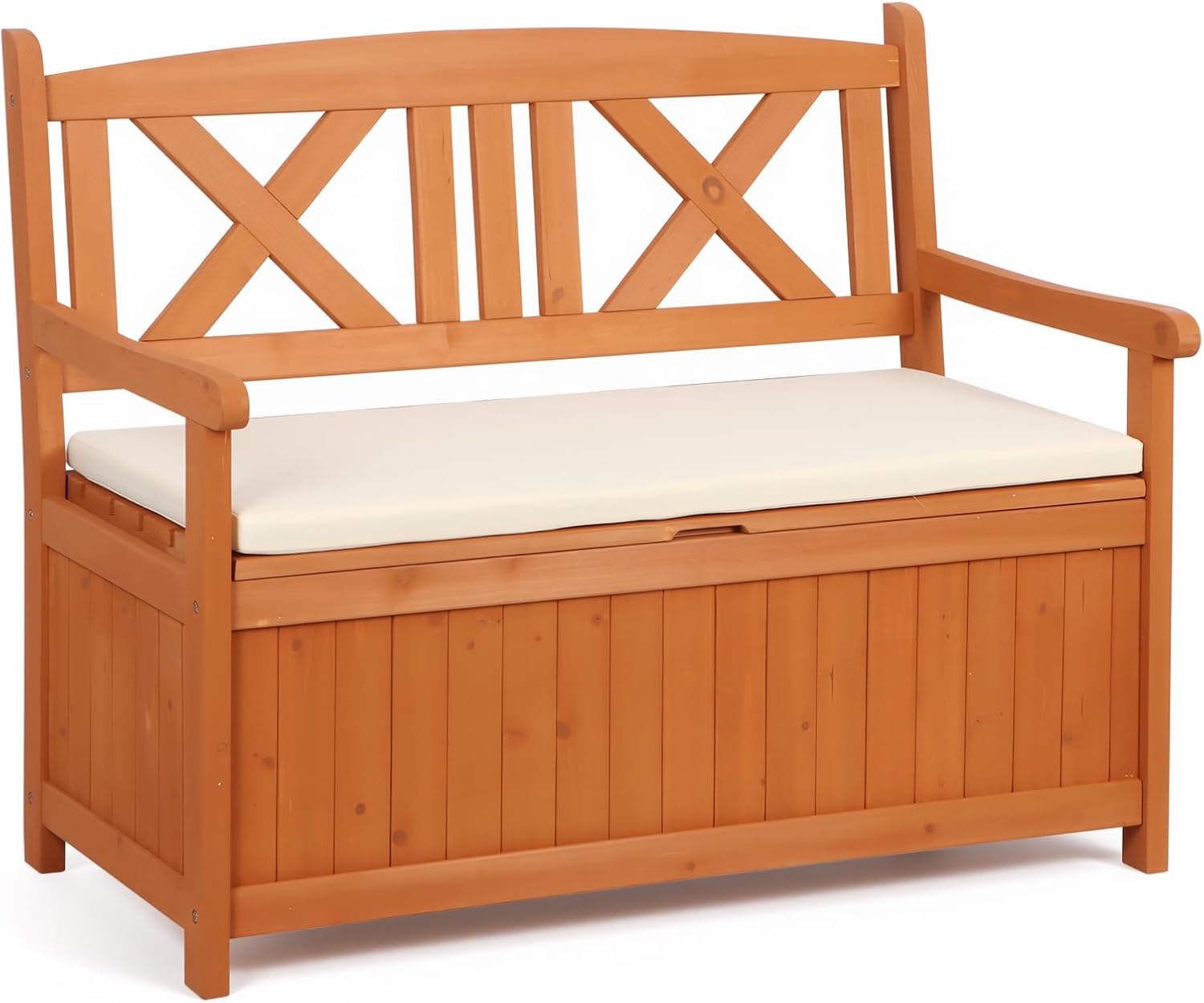 Wooden Garden Storage Bench 2 Seater Outdoor Patio Seat with Cushion