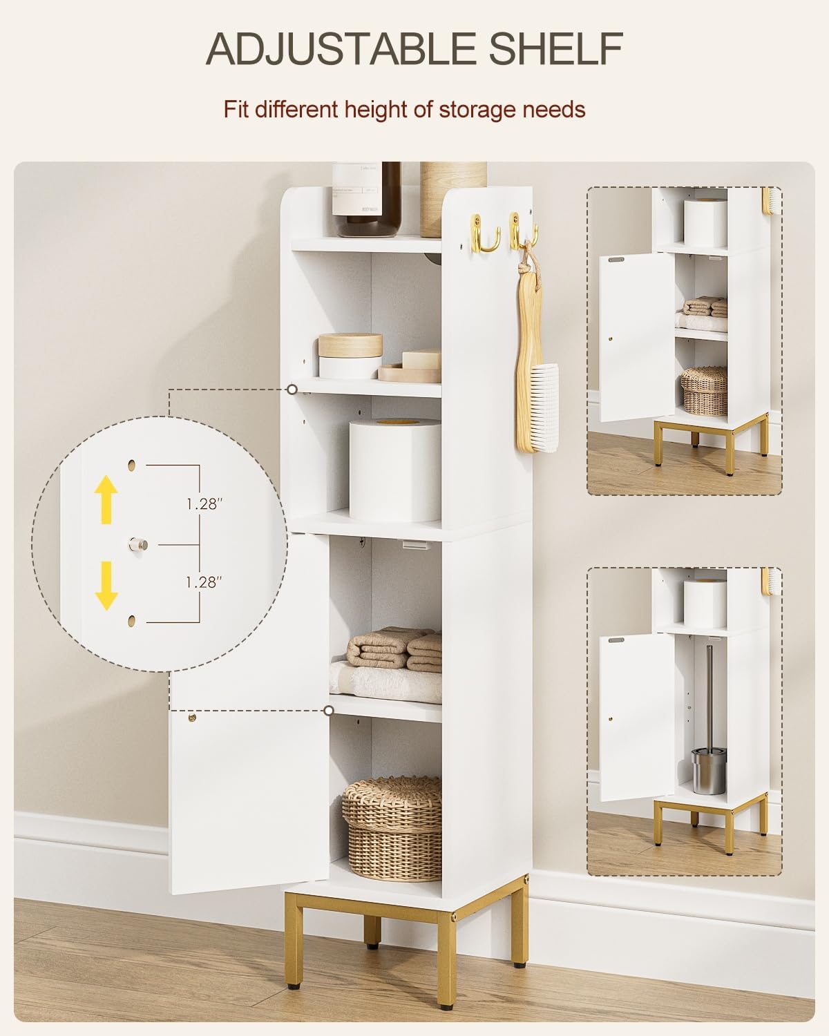 Slim Tall Bathroom Storage Cabinet Waterproof White Unit