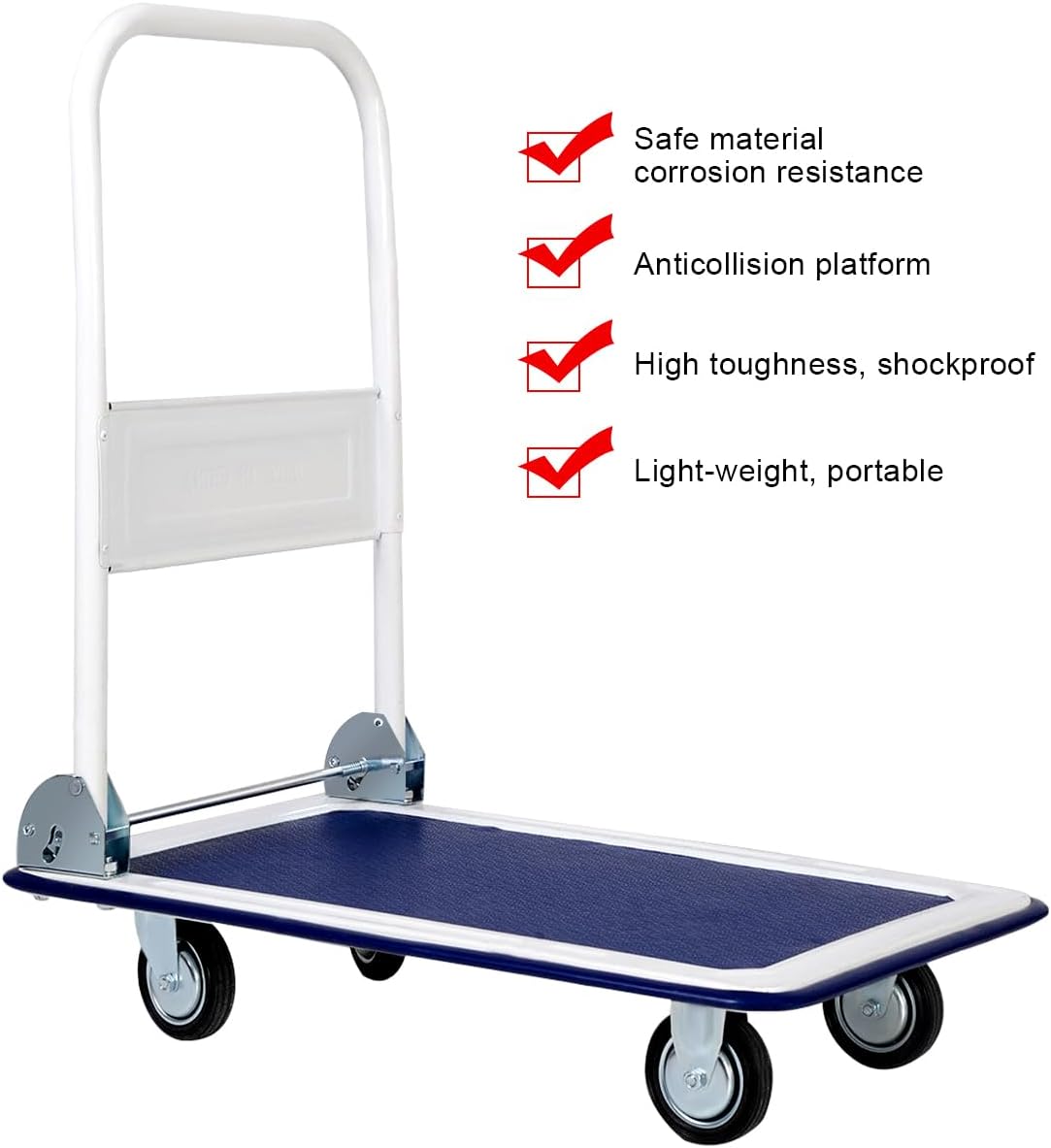 Blue White Folding Platform Trolley 150KG Push Cart