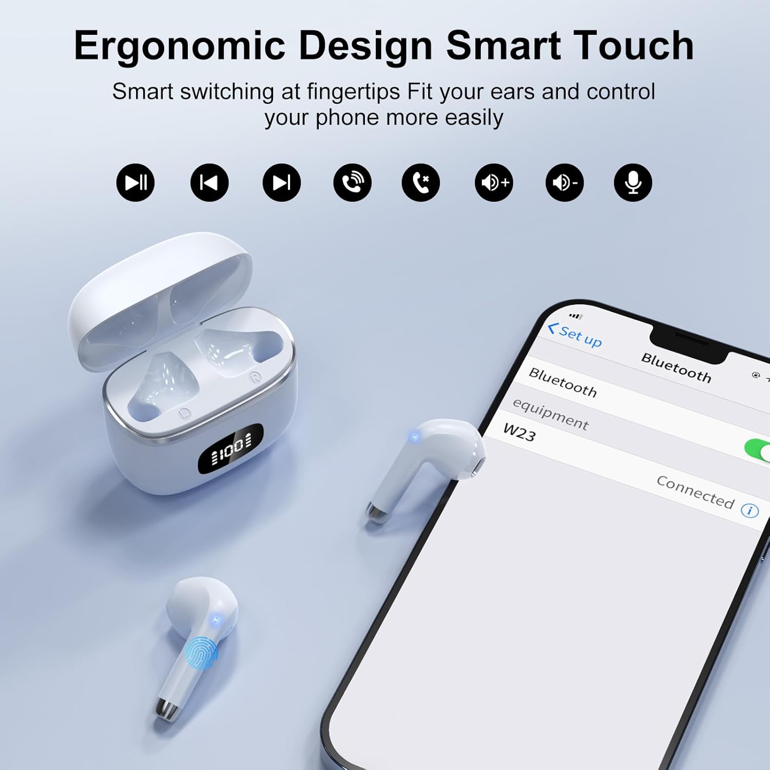 Bluetooth 5.3 Wireless Earbuds ENC Mic 40H LED Display