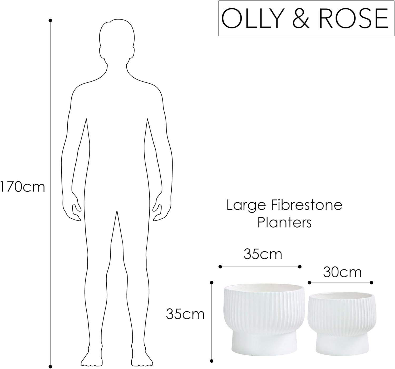 White Raised Planter Bowl Set 2 Fibrestone Pots 35cm 30cm