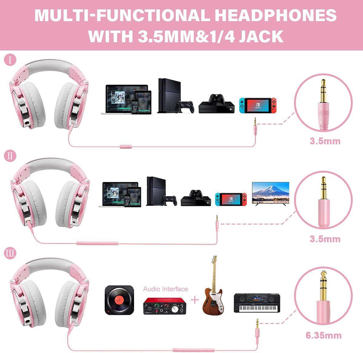Wired Over Ear Studio Headphones 50mm Driver Foldable DJ Monitor Mic