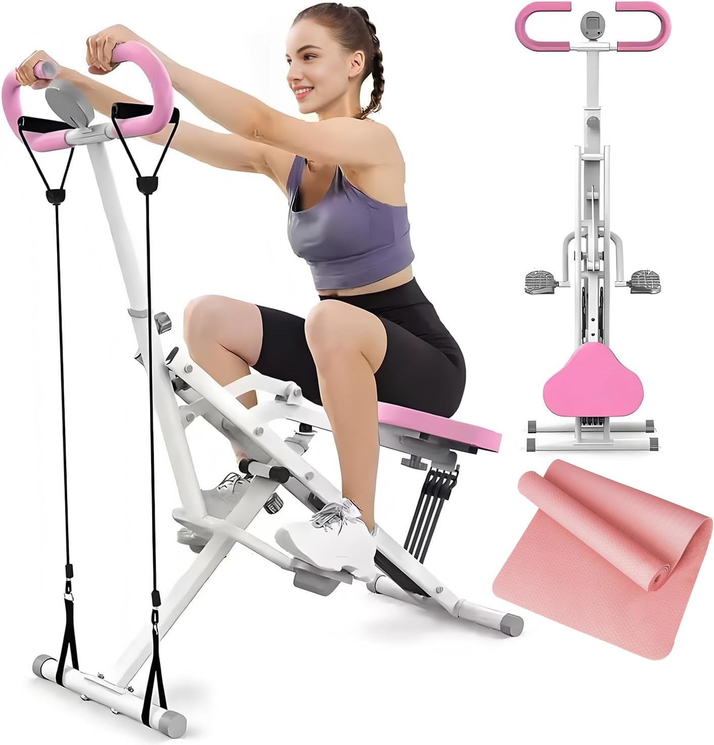 2 in 1 Squat Rowing Machine Foldable Home Gym Glutes Legs Trainer