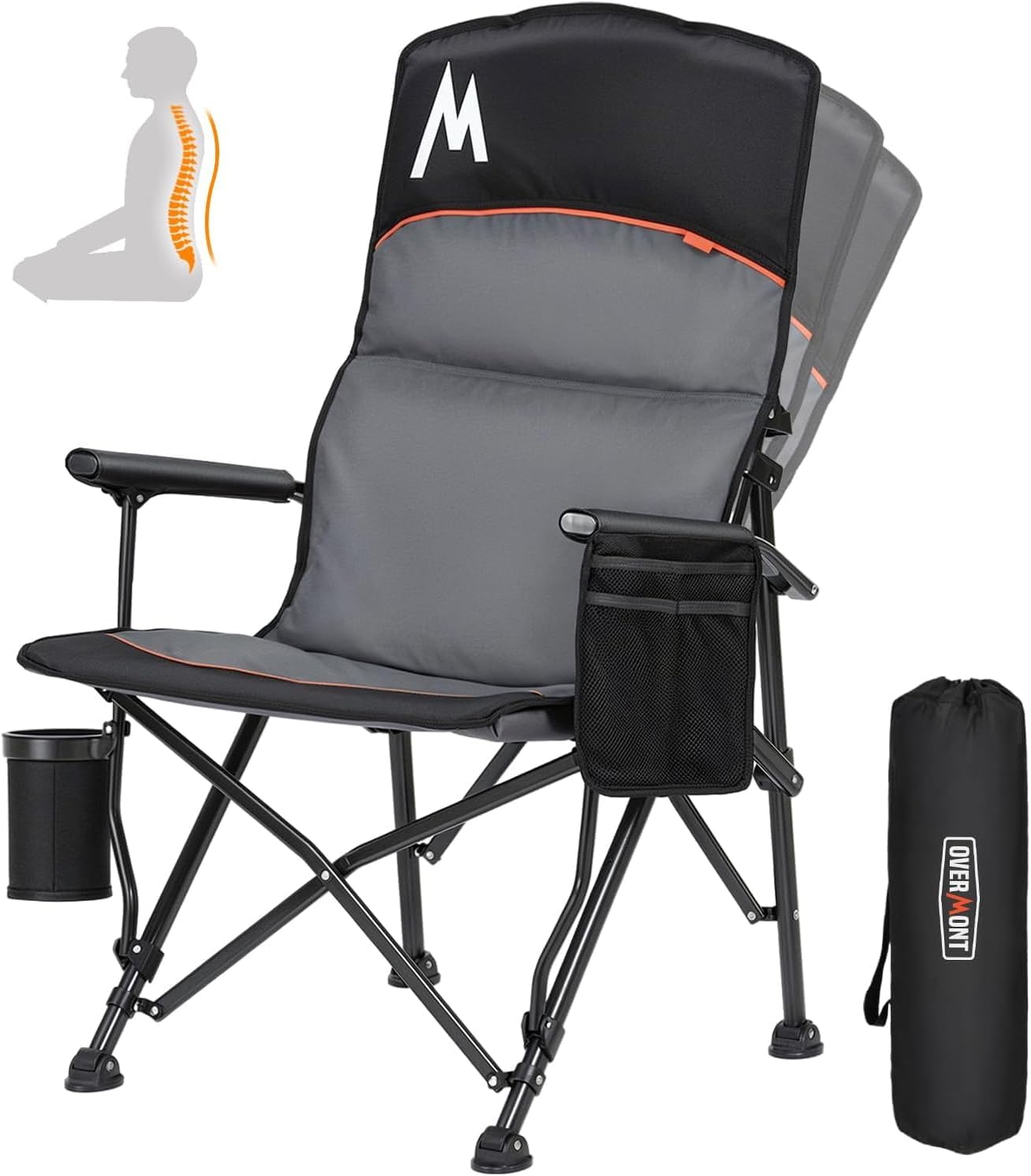 Oversized Adjustable Camping Chair High Back Black