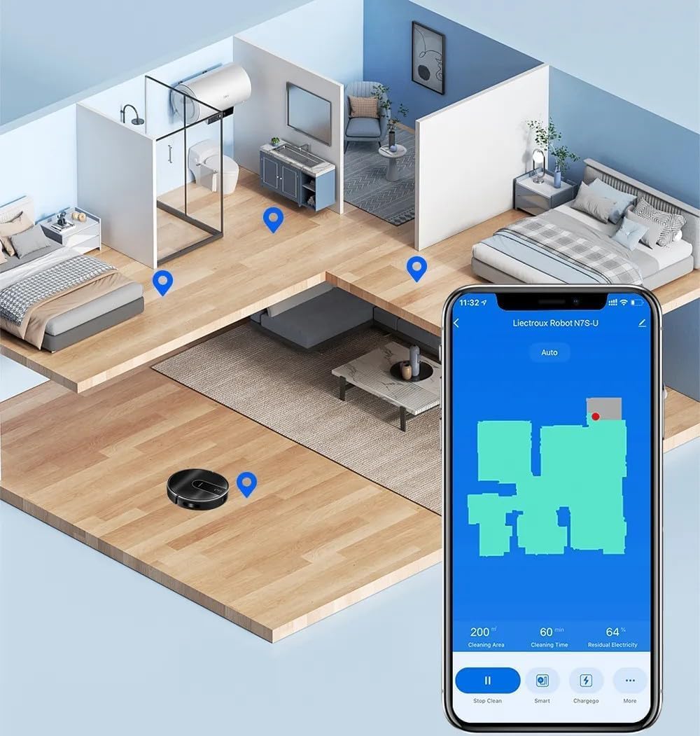 Robot Vacuum 4000Pa WiFi App Control Long Runtime Auto Clean