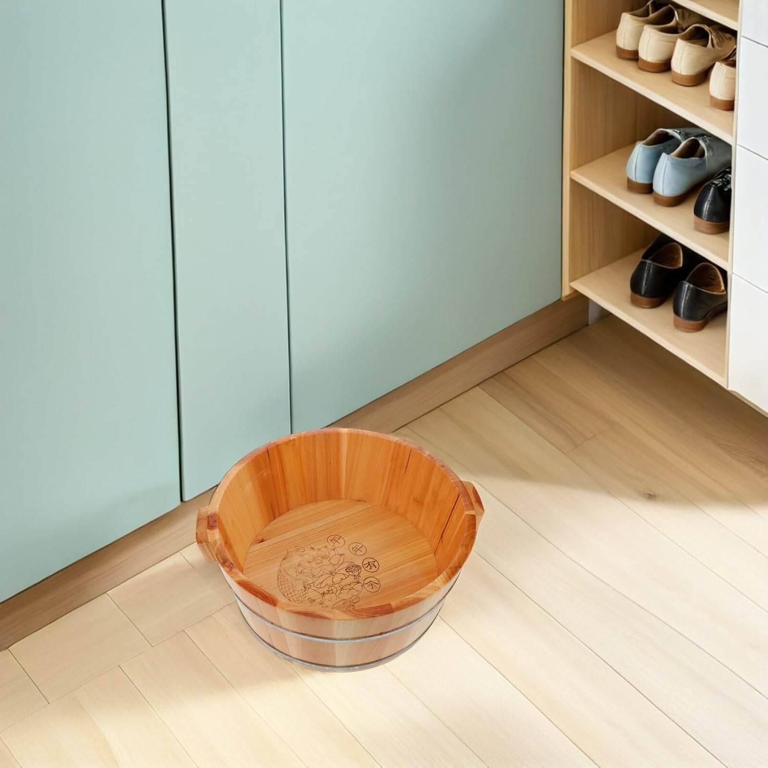 Wooden Foot Bath Basin Spa Pedicure Bucket Natural Wood Soak Tub