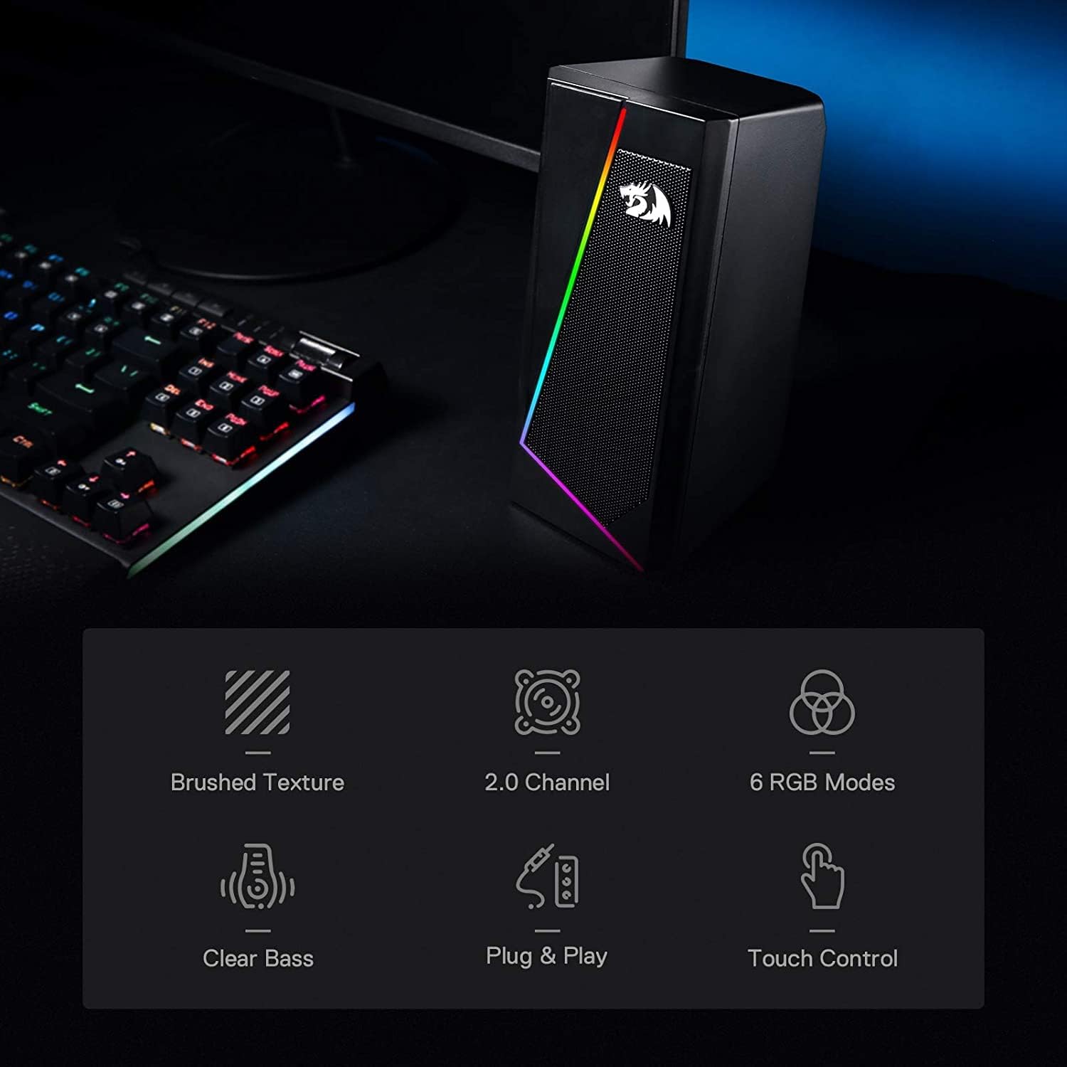 PC RGB Speakers Stereo Desktop USB 3.5mm Gaming Audio Bass