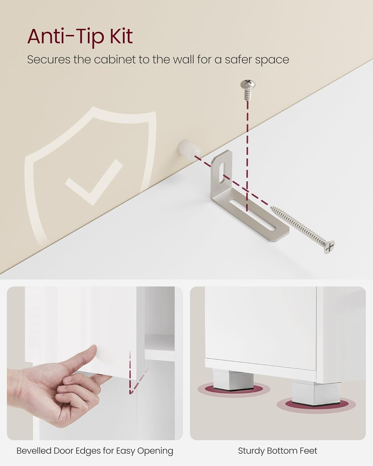 Tall Slim Bathroom Storage Cabinet Drawer Adjustable Shelves White 170cm