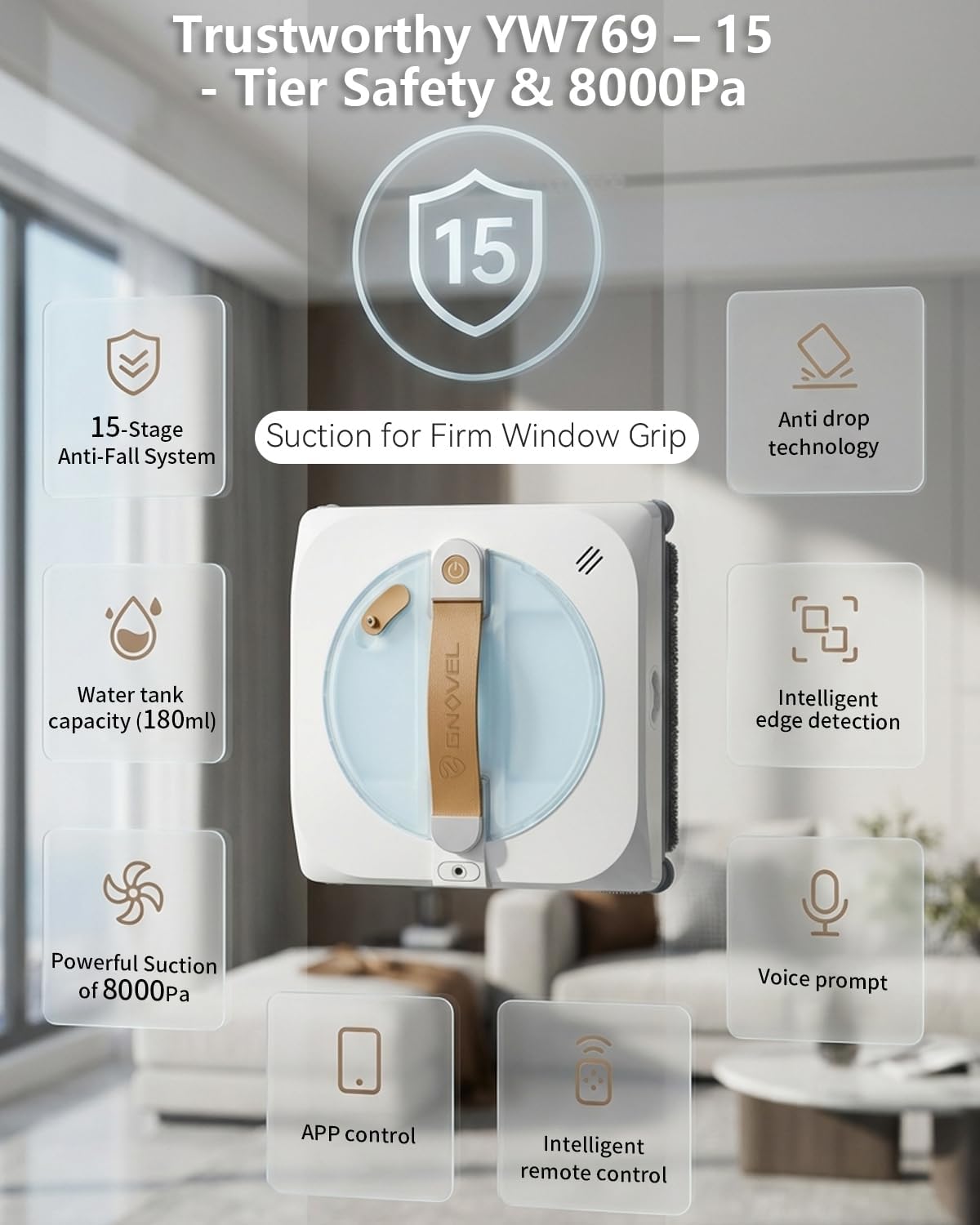 Window Cleaning Robot 8000Pa Suction Auto Spray Smart Anti Fall 4 Modes