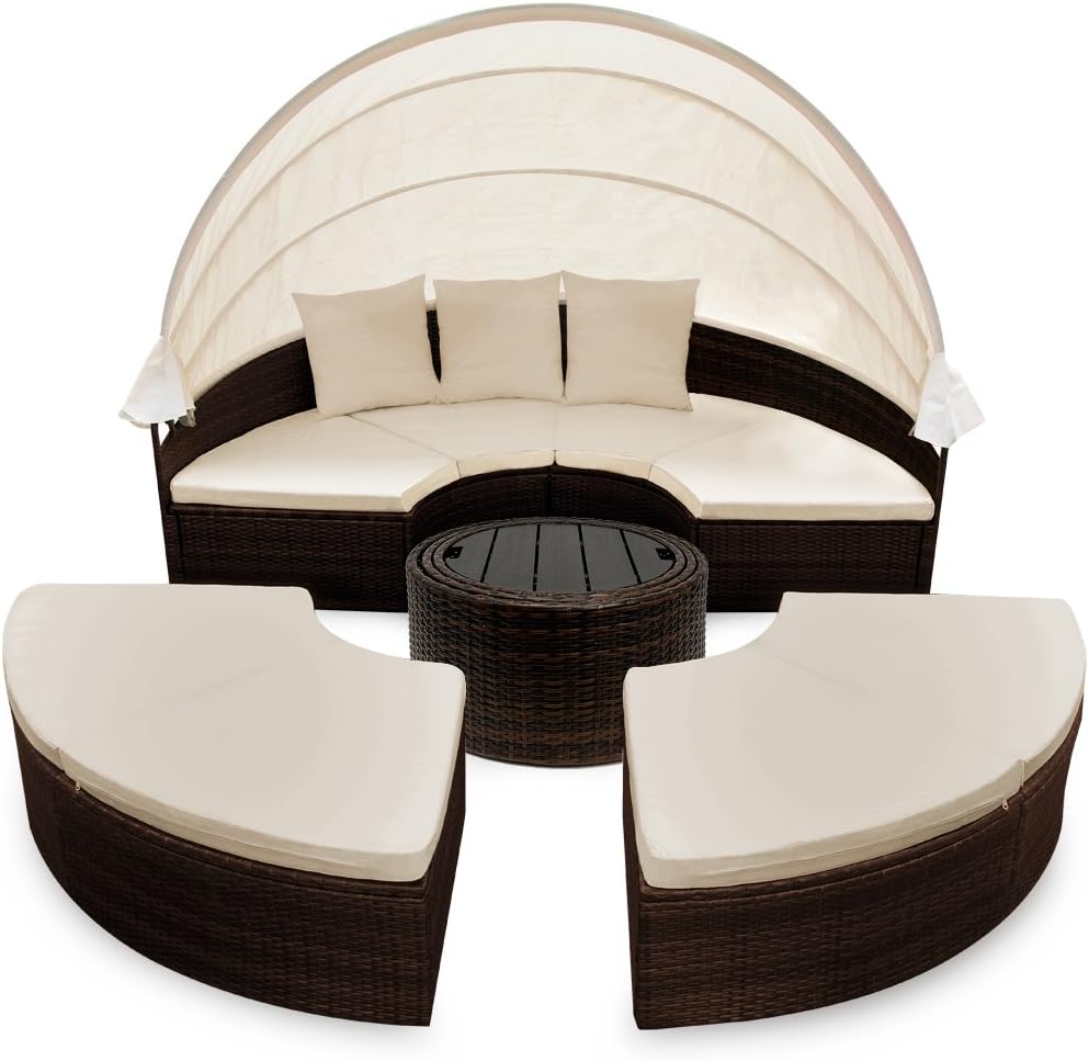 Garden Sun Island Lounger Set with Canopy Brown Cream