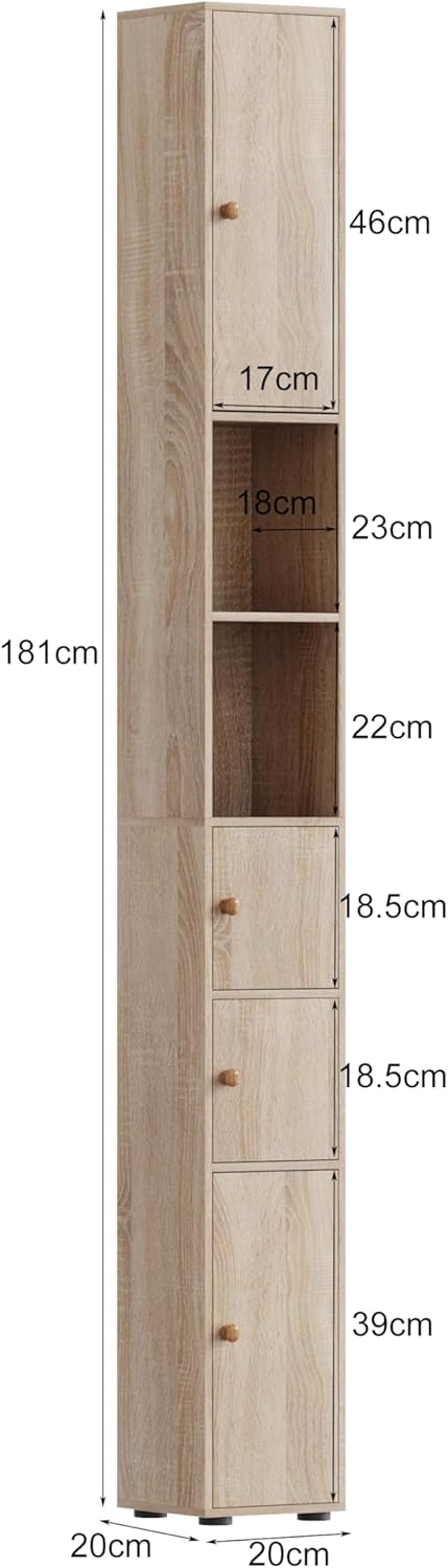 Tall Slim Corner Storage Cabinet Walnut 180cm Shelf Unit