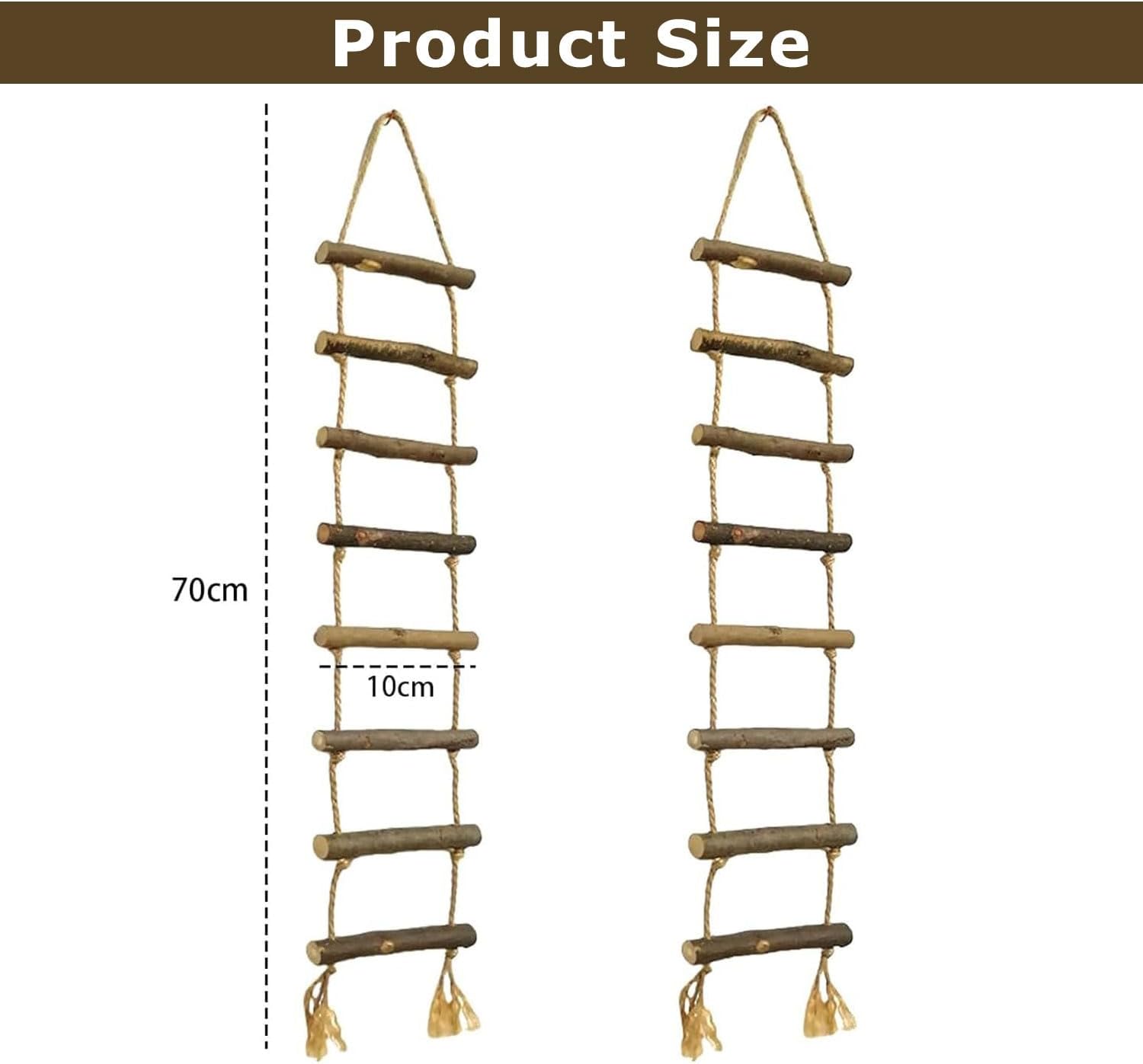 Mini Rope Ladder 2pcs Wooden Hemp Ladder Decor 70cm DIY Ornament