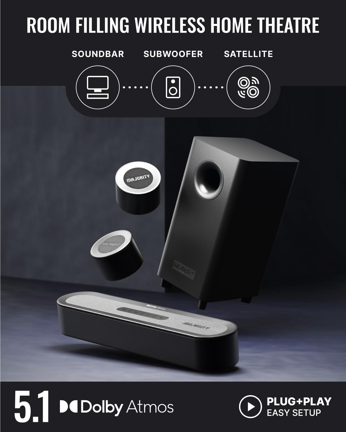 Dolby Atmos 5.1 Soundbar Wireless Subwoofer Surround System