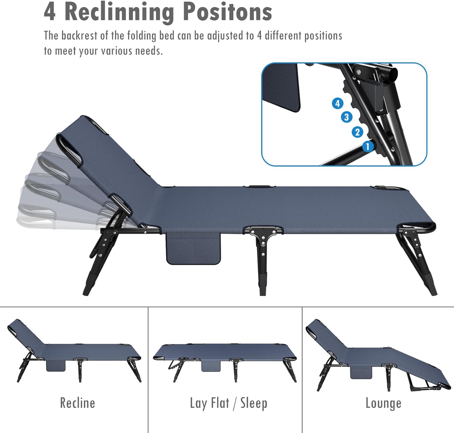 Foldable Sun Lounger Reclining Camping Bed Blue 200kg