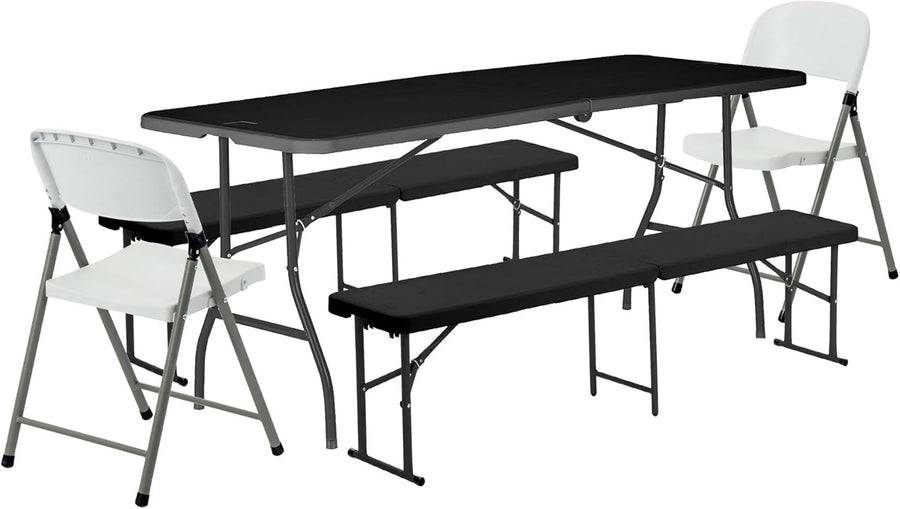 6pc Folding Picnic Table Bench & Chairs Set 6FT Portable Garden