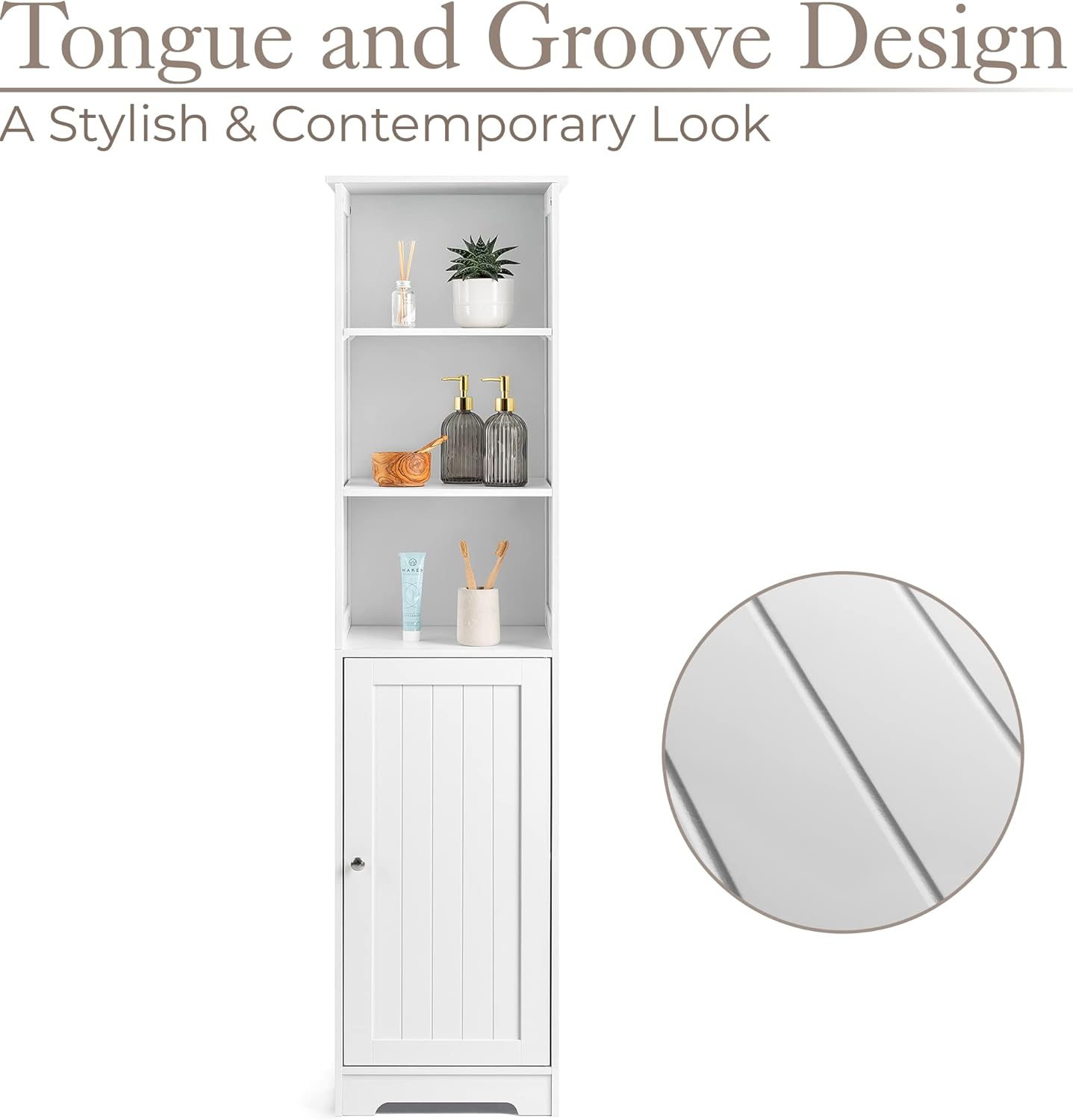Tall Bathroom Tallboy Cabinet 3 Shelf Cupboard White 160cm