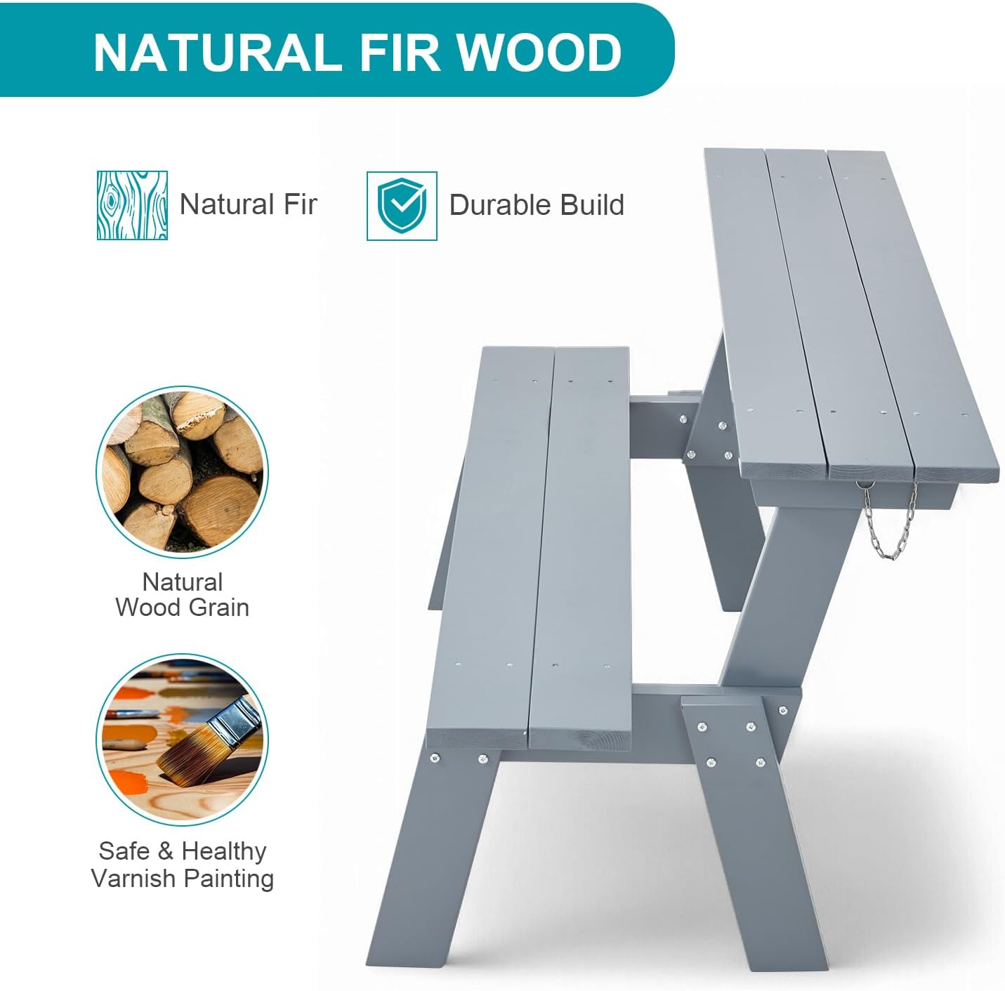 Convertible Wooden Picnic Table with Benches 3 in 1 Folding Set