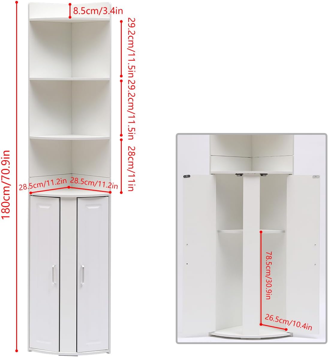 Tall Slim Bathroom Cabinet White Corner Storage Shelves Unit