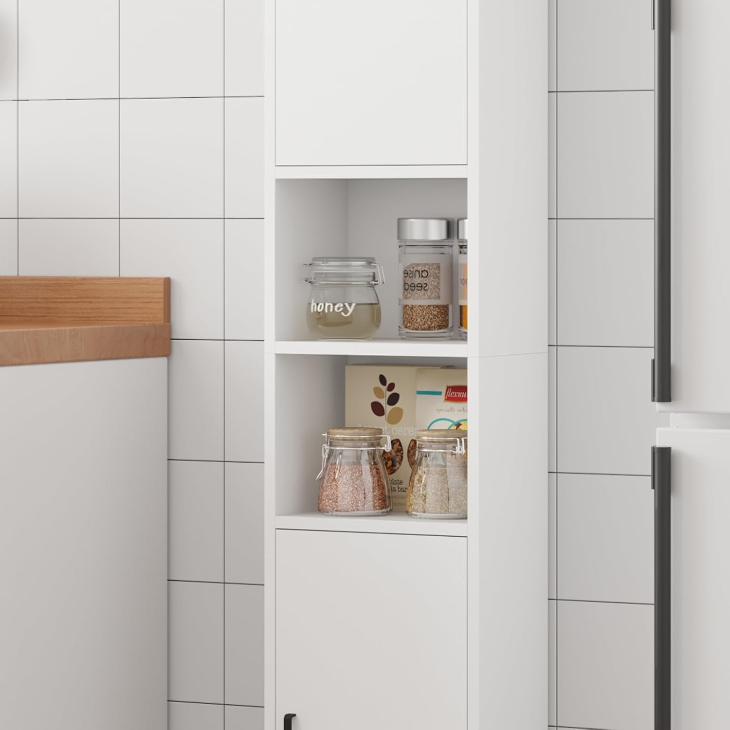Tall Slim Storage Cabinet White Door Shelves 6 Tier Unit
