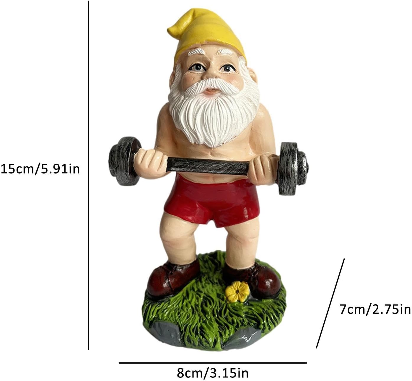 Funny Workout Garden Gnome Statues Resin Gym Decor Barbell Set