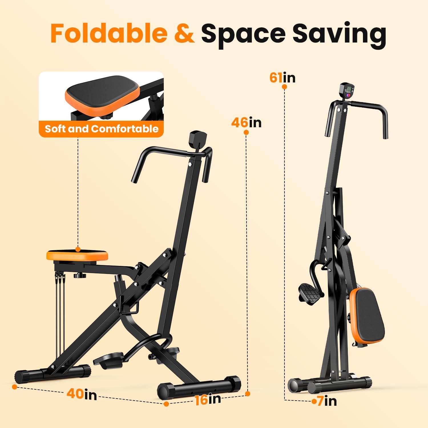 Foldable Squat Row Machine with LCD Monitor Full Body Trainer