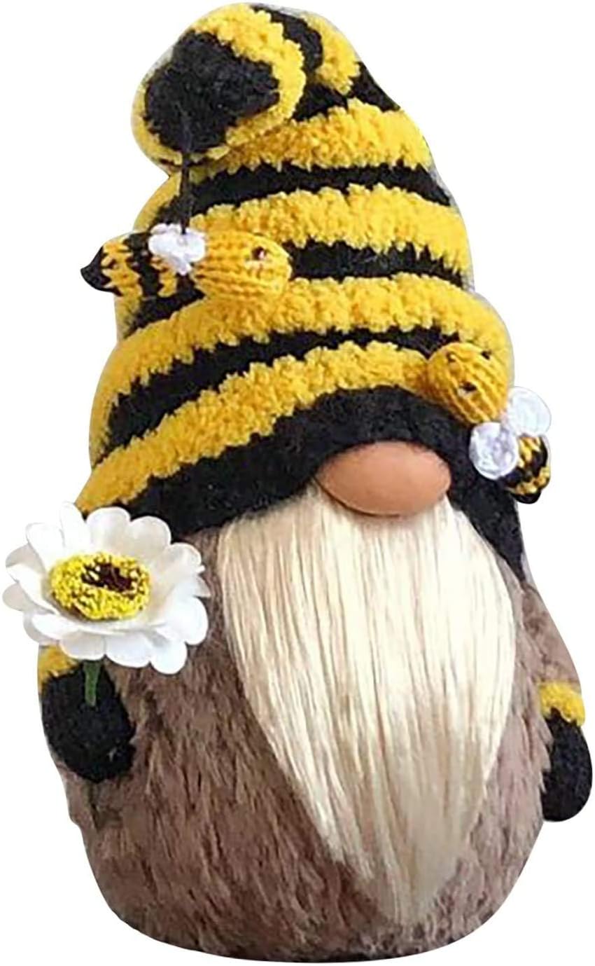 Bee Gnome Plush Sunflower Decor Spring Farmhouse Table Ornament