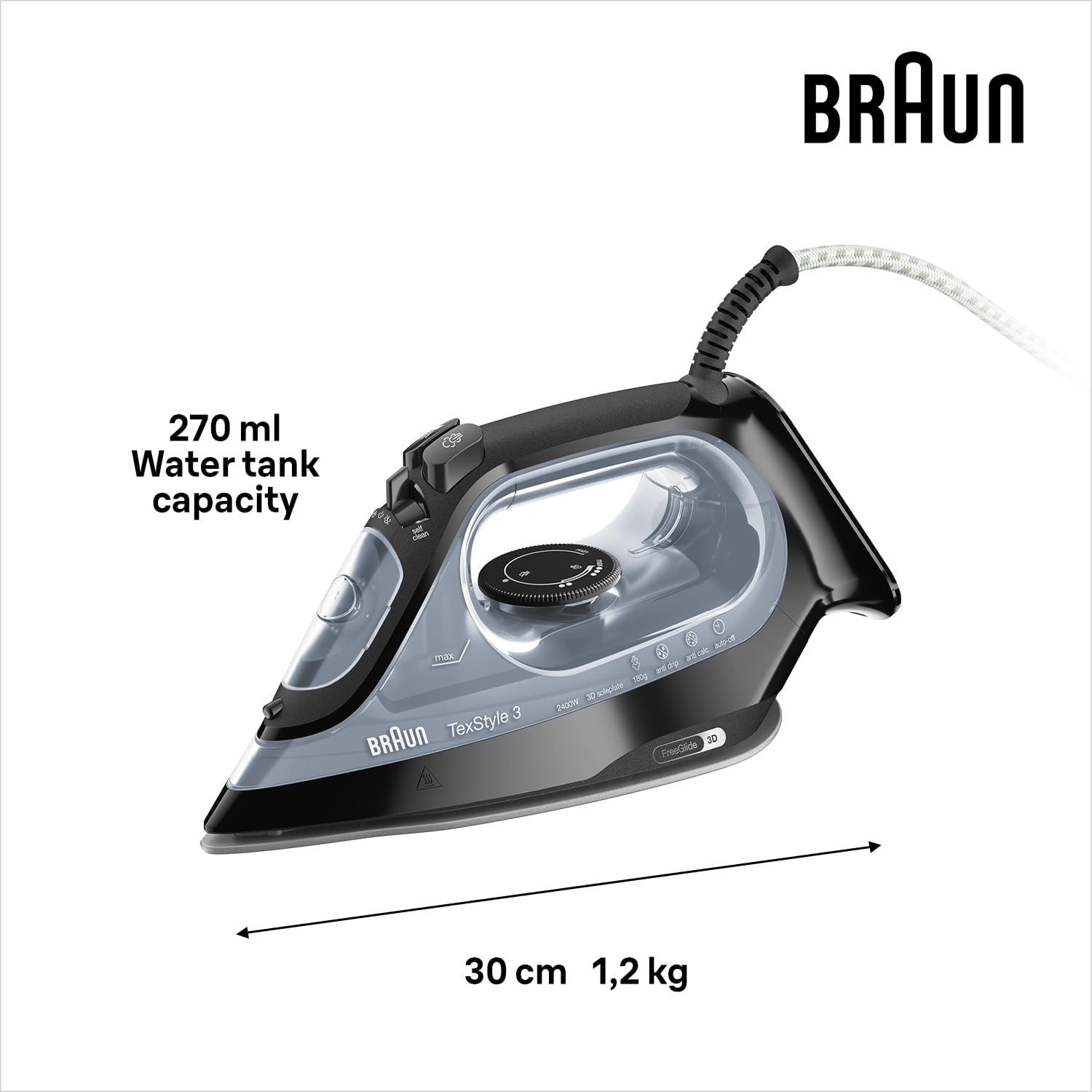 2400W Steam Iron 180g Steam Shot FreeGlide Soleplate Auto Shut Off