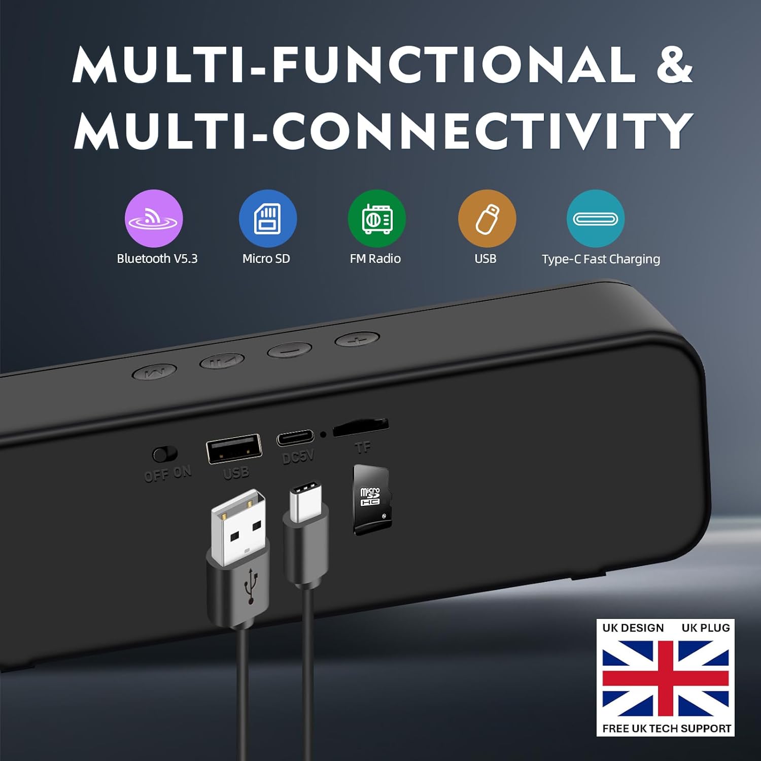 Portable Bluetooth Speaker 24H Playtime RGB Lights TWS USB-C