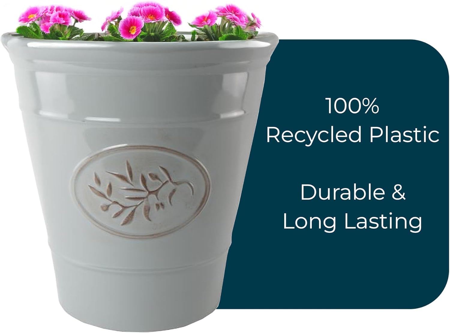 Set of 2 40cm Olive Planters Grey Round Garden Pots Frost Proof