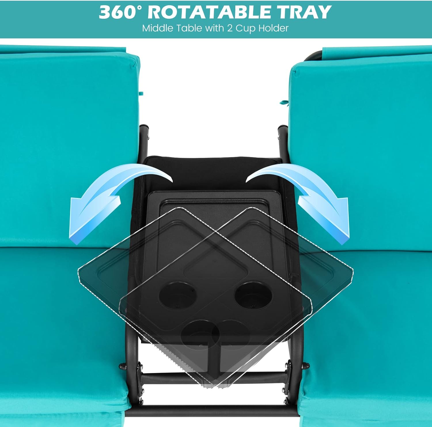 2 Seater Swing Chair Canopy Cooler Tray Turquoise