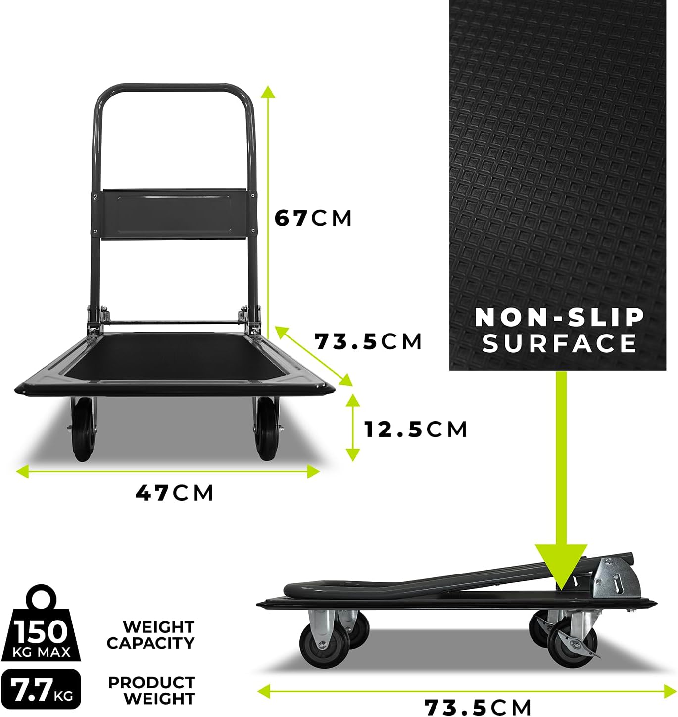 Heavy Duty Platform Trolley 150KG Foldable Cart Grey