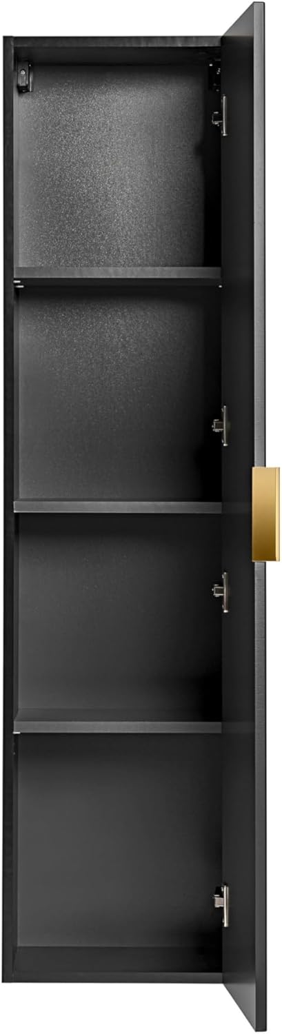 Luxury Wall Hung Tall Bathroom Cabinet Ribbed Black Gold
