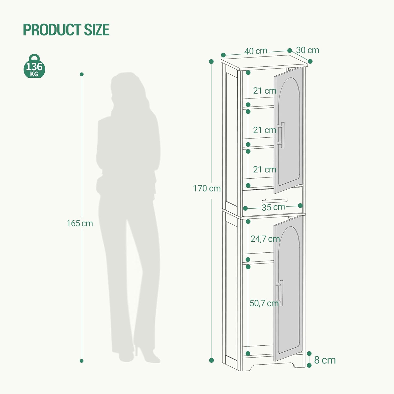Tall Slim Storage Cabinet Black Drawer Doors Adjustable Shelf