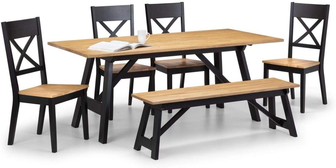 Industrial Dining Bench Oak Seat Black Metal Frame 140cm