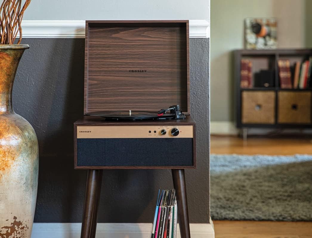 Bluetooth Record Player 3 Speed Turntable Walnut Wood Stand