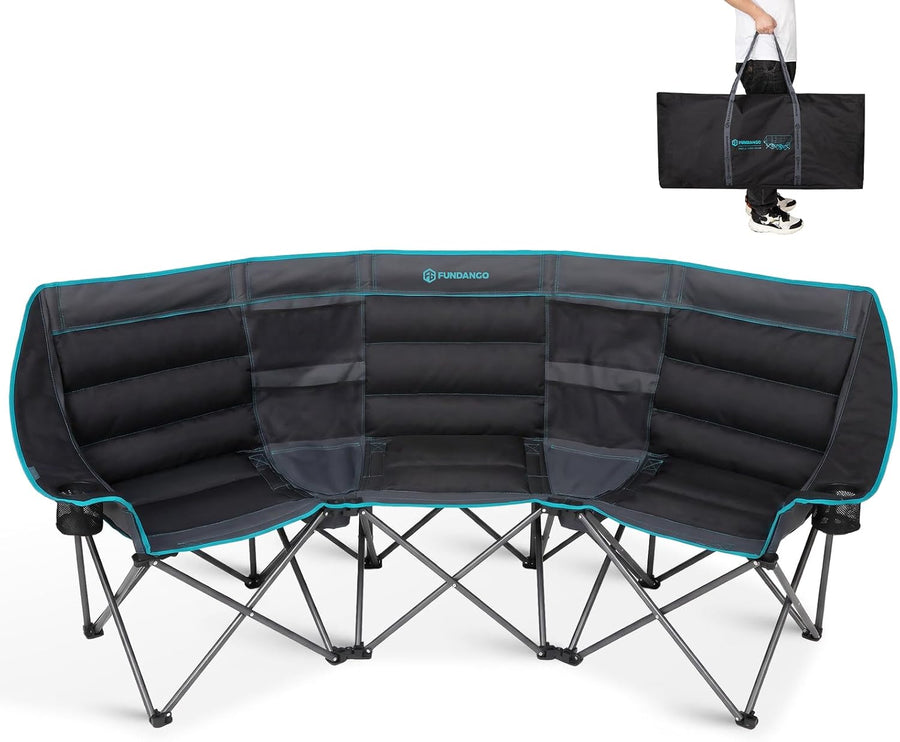 Extra Wide 3 Seater Camping Sofa Foldable Black