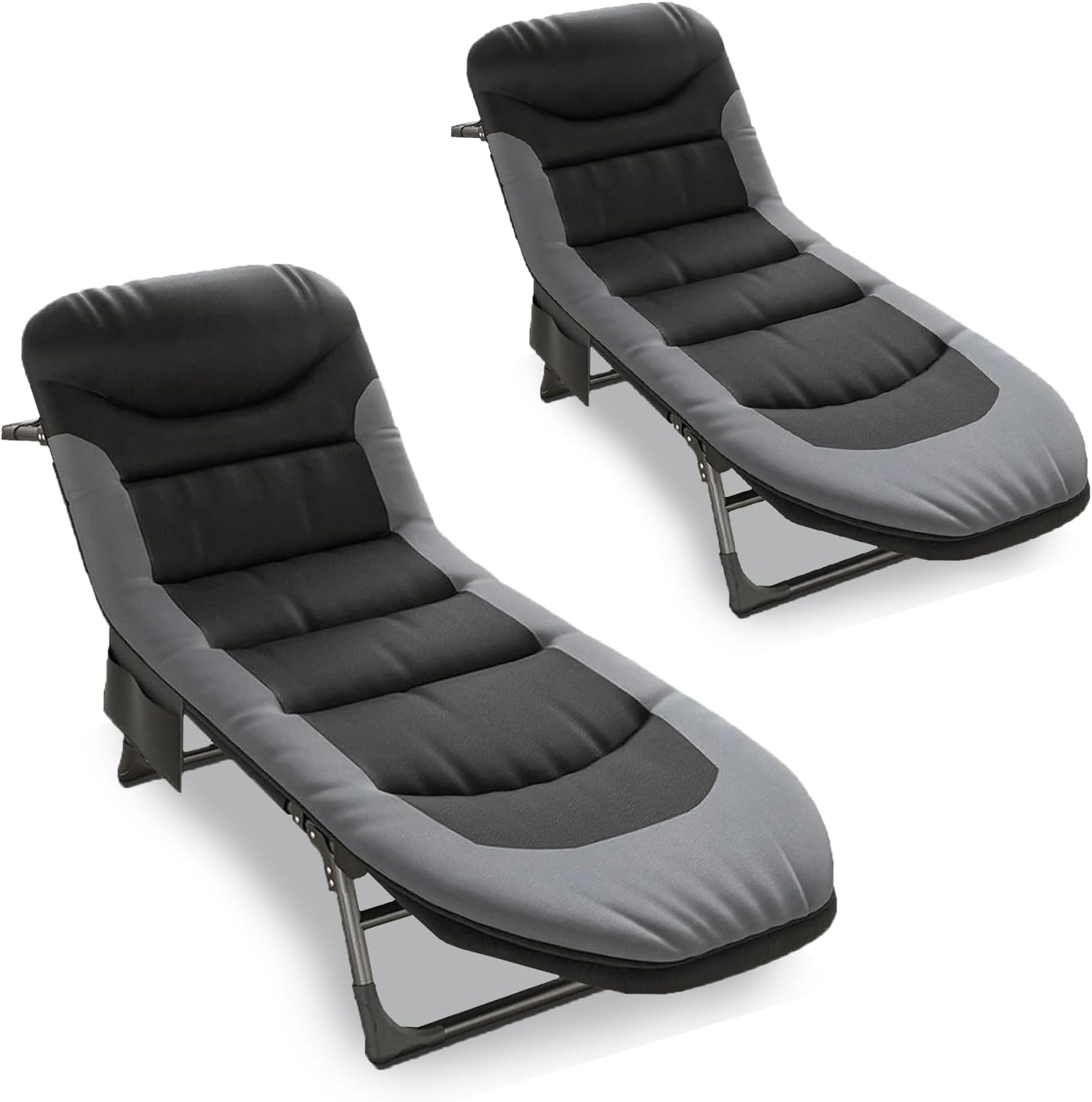 Set of 2 Foldable Sun Lounger Beds Black 6 Position