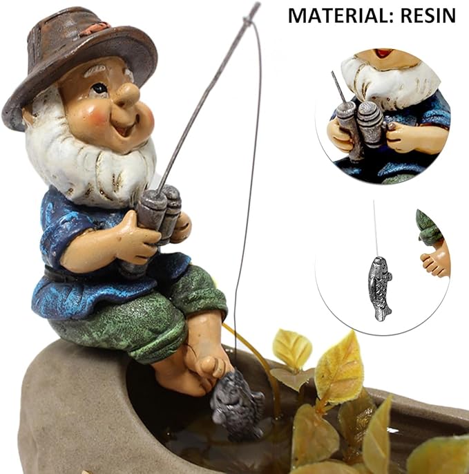 Funny Fishing Gnome Statue Resin Waterproof Garden Decor Outdoor