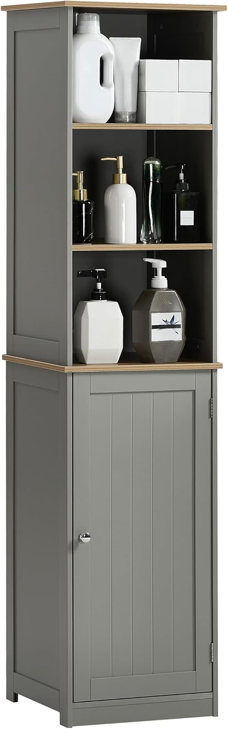 Grey Oak Tall Bathroom Cabinet Floor Standing Storage Unit