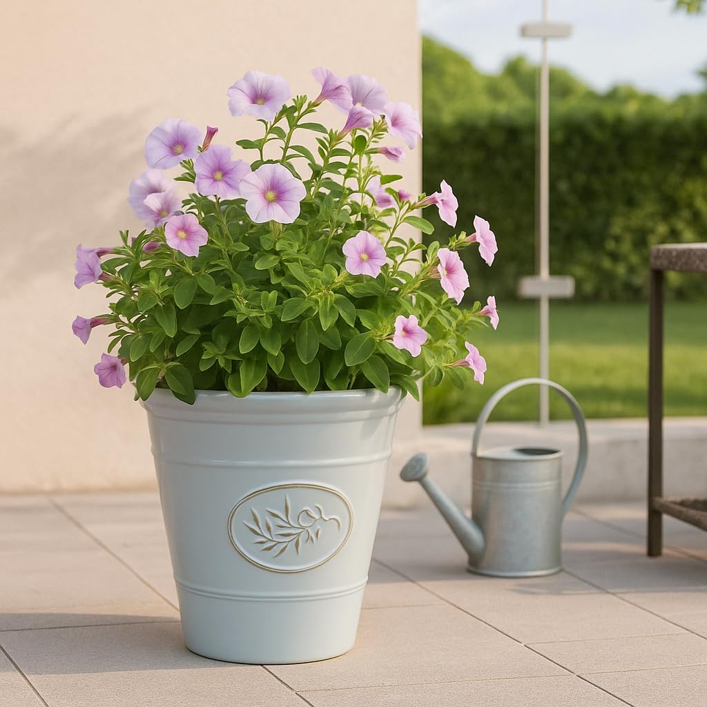 Set of 2 40cm Olive Planters Grey Round Garden Pots Frost Proof