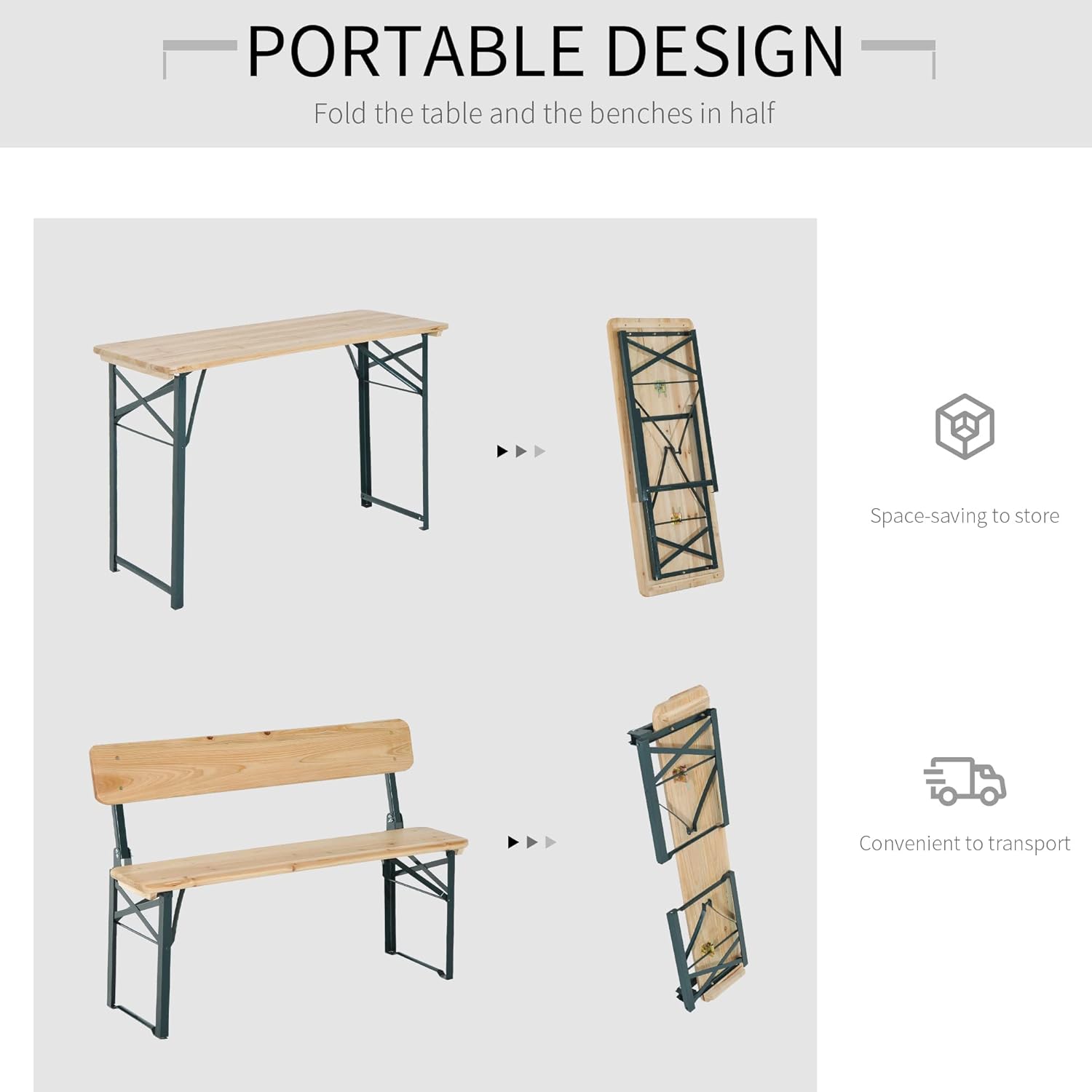 Folding Wooden Picnic Table & Bench Set Portable BBQ Party Set