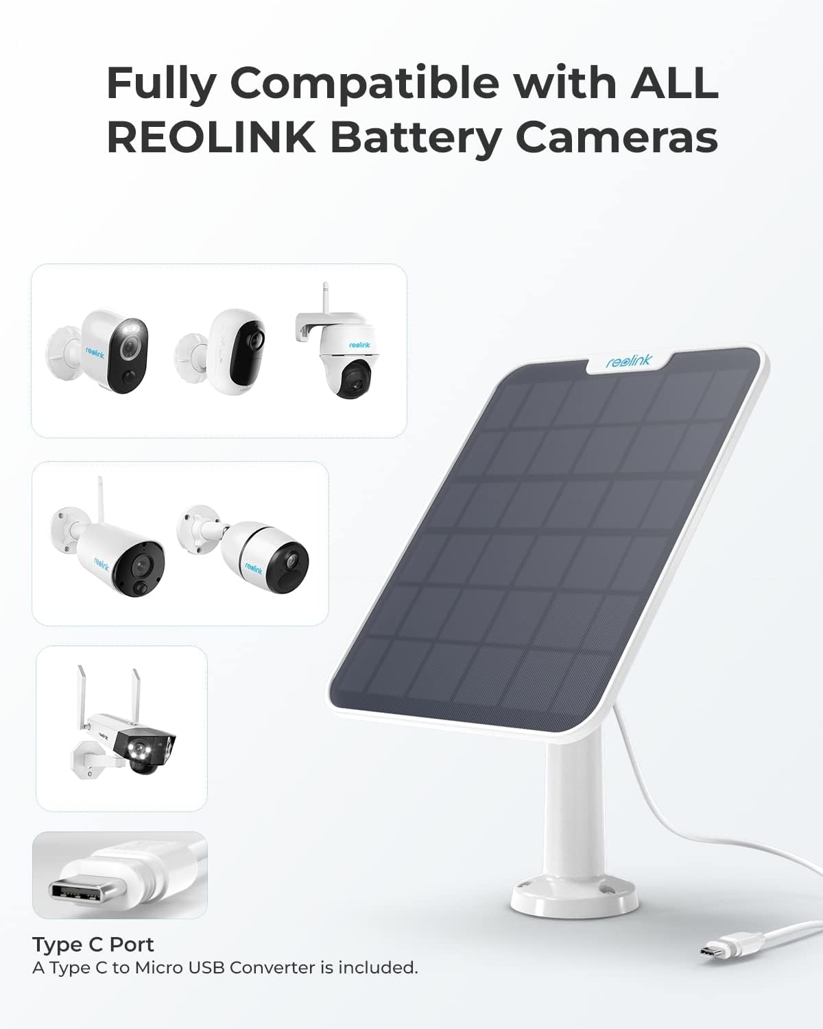 6W Solar Panel Camera Charger USB C IP65 4M Cable