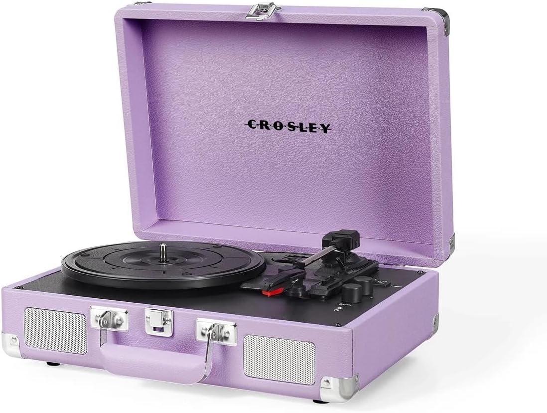 Portable Bluetooth Record Player 3 Speed Suitcase Lavender