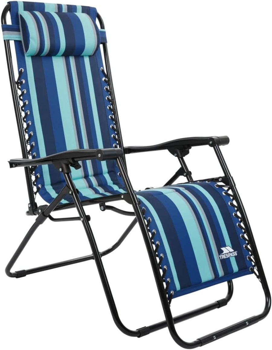 Padded Reclining Sun Lounger Chair Blue Stripe