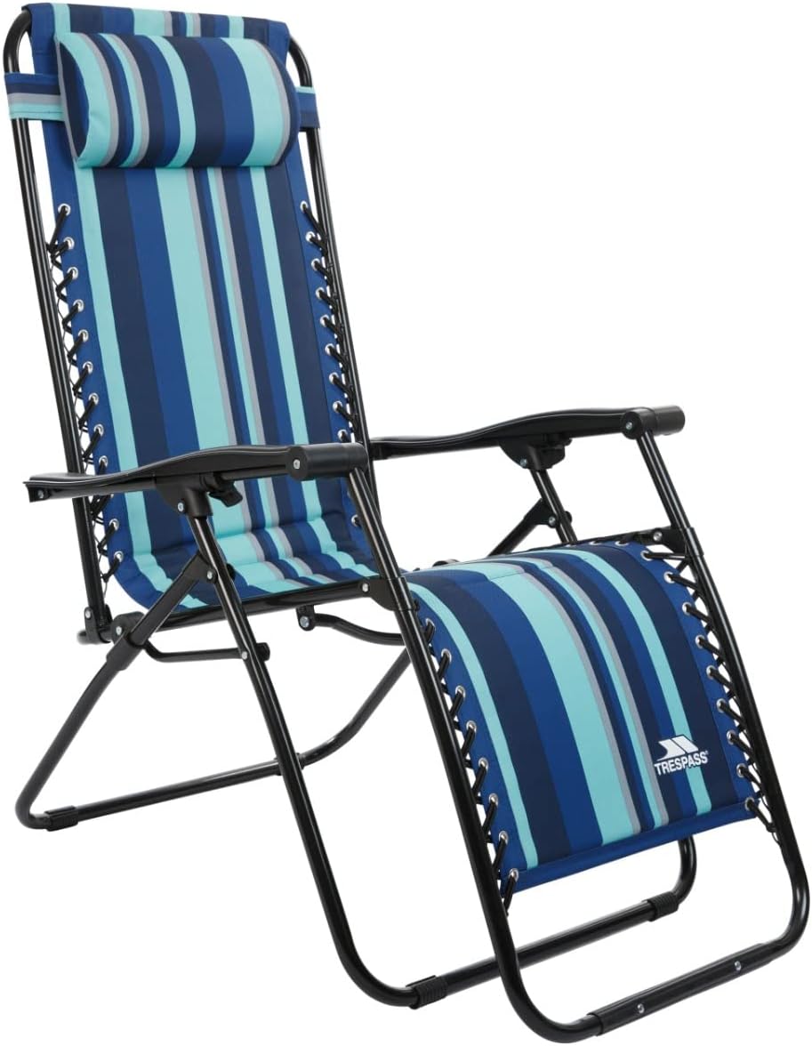 Padded Reclining Sun Lounger Chair Blue Stripe