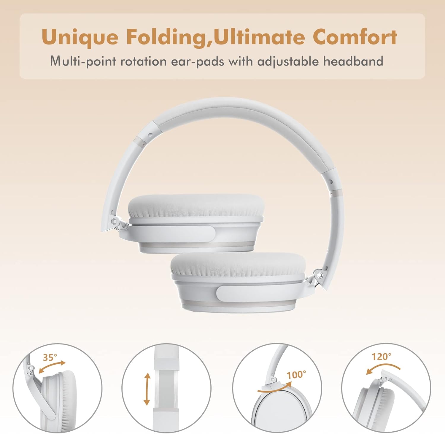 Wireless ANC Over Ear Headphones 50H Playtime Foldable Mic